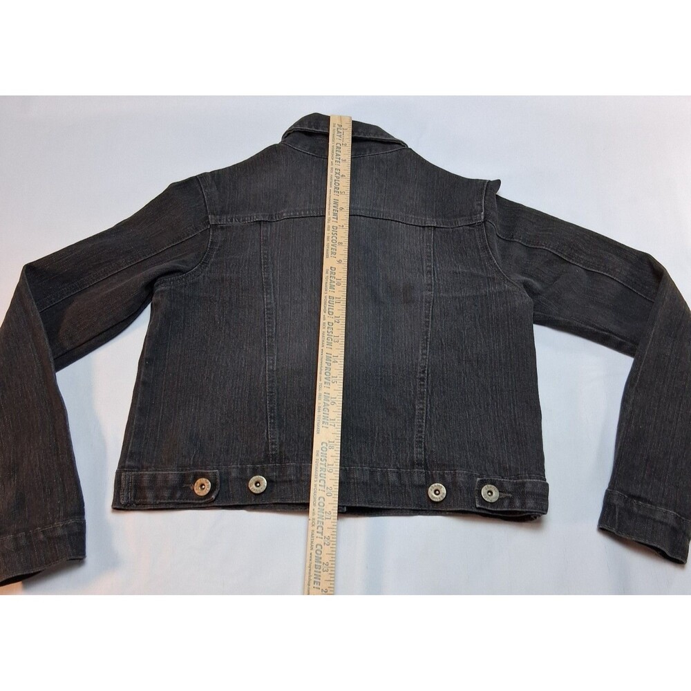 VTG Denim Jacket Womens M Black Faded Jean Biker Trucker Motorcycle Crop Y2K - Picture 6 of 7